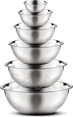 Flat Base Stainless Steel Cake Baking Dough Mixing Fruit Salad Food Serving Bowl • £16.75