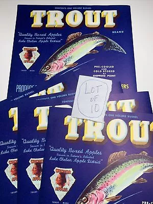 Wholesale Lot Of 10 Blue Trout Fishing Vintage Original Fruit Crate Labels Signs • $9.95