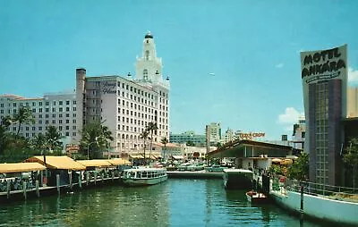 Vintage Postcard End Of Lake Pancoast Roney Plaza Motel Ankara Miami Beach Fla. • $8.09