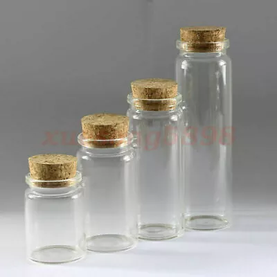 2 Pieces 35ML 50ML 65ML 90ML Empty Sample Vials Clear Glass Bottles W/ Corks Jar • $10.06