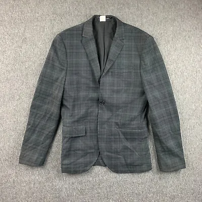 H&M Slim Fit Blazer Jacket Mens 34R Black Elbow Patch Two Button Viscose Polyest • $22.74