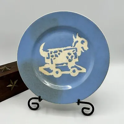 Vtg Blue Childs Plate Goat Cart Toy Cameo Ware Harker Pottery Baby Blue White • $15