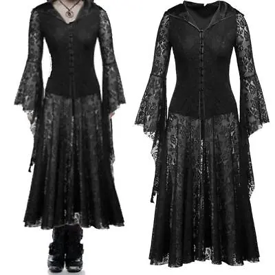 Women's Gothic Victorian Vintage Lolita Black Dress With Long Lace Skirt • $45.20