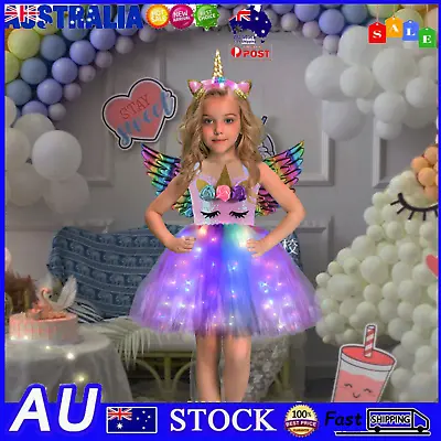 $24.83 • Buy Girls Unicorn Costume Light Up Princess Tutu Dress Birthday Party+Headband Wing