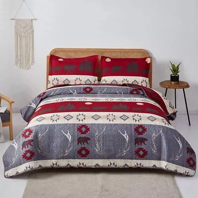 Oliven Black Bear Lodge Quilt Full/Queen Size Rustic Bedding Antlers Lightweight • $110.15