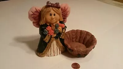 Angel Woman Girl Flowers Roses Wings Basket Bucket Ceramic Figurine • $3.77