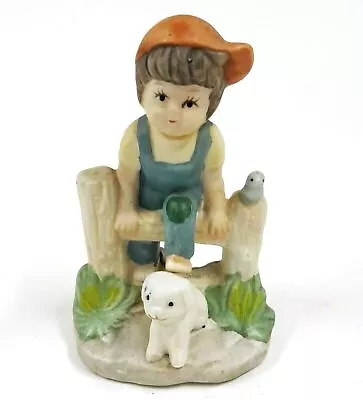 Vintage Ceramic Boy & Dog Figurine 12cm Hand Painted Collectable AE569 • $13.50