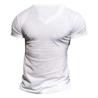 $13.97 • Buy Mens V Neck Plain Short Sleeve T-Shirt Summer Slim Fit Casual Muscle Tops Tee US