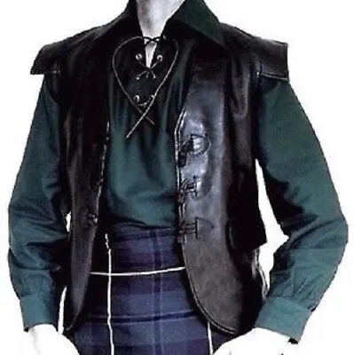 Mens Jacobite Black Leather Scottish Kilt Waistcoat • £65.99