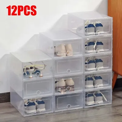 £21.99 • Buy 12x Clear Plastic Shoe Storage Boxes Drawer Stackable Foldable Durable Organiser