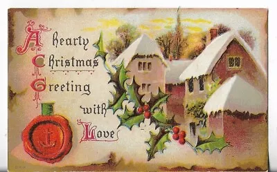 VTG Christmas Postcard-A Hearty Christmas Greeting W/Love Scene Of Houses • $3.49