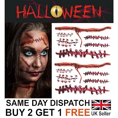 Halloween Zombie Scars Tattoos Fake Blood Staples Scar Wound Costume Make-Up  • £2.69