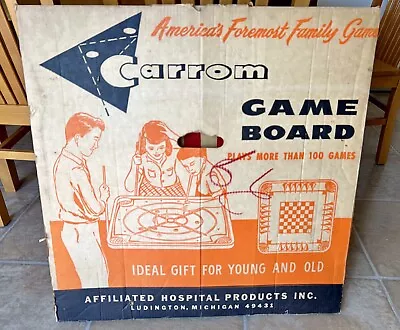 Vintage 1960s Carrom Game Board No. 166 W/ Original Box Sticks & Pieces • $59