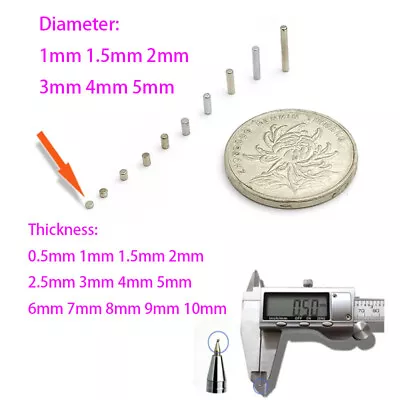 Miniature Magnets Tiny Diameter 1mm 1.5mm 2mm 3mm 4mm 5mm Strong Craft Magnet • £1.37