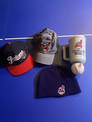 Cleveland Indians Chief Wahoo Lot Of Items Baseball Mug Hats Beanie Cap • $45