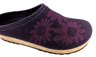 HAFLINGER Wool Clog Mules Flower Slippers Shoes Purple Women's EU 40 US 9 EUC! * • $77.97