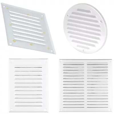 White Metal Air Vent Grille With Fly Screen Flat Round Ducting Ventilation Cover • £8.99