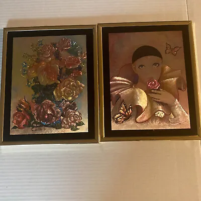 Manifestations Inc. Harlequin Girl And Flowers Foil Art Framed • $12