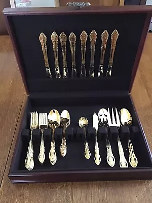 Hampton Silversmiths Versailles 213 Flatware 24kt Gold Plated 45 Pc Set For 8 • $20