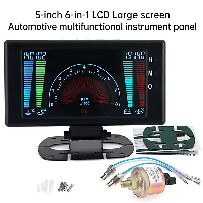 6 In 1 LCD Digital Car Dash Gauge Tachometer Volt RPM Water Temp Oil Temp Meter • $54.80