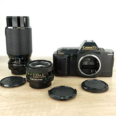 Canon T70 35mm SLR Film Camera W/ TWO Lenses 50mm F/1.7 Lens & 80-200mm Bundle • £69.99