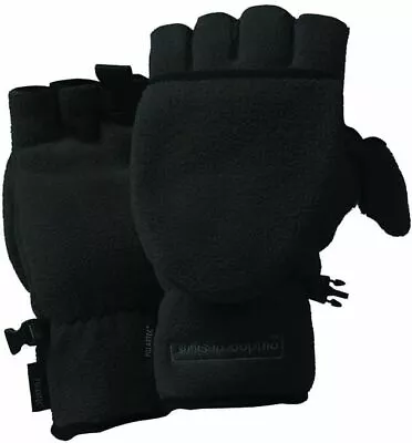 Outdoor Designs Fuji Convertible Black Fleece Fingerless Gloves / Over-Mitt Sz L • $31.49