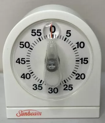 Vtg Sunbeam 60 Minute Kitchen Timer Cream Mechanical Bell W/ Magnifier Made USA • $8.99