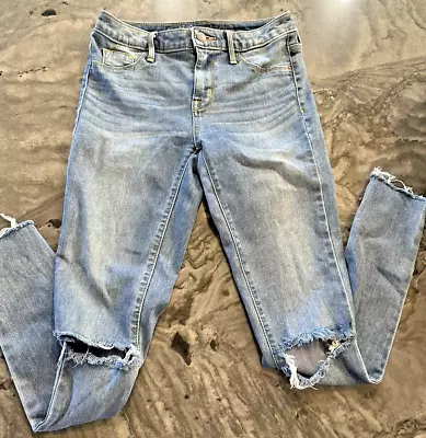 Mossimo Denim High Hi Rise Skinny Jeans Size 00/24 Reg Medium Wash Frayed Hem • $9.88