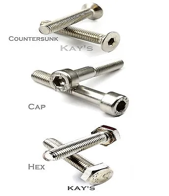 M5 (5mmØ) SOCKET CAP SCREWSCOUNTERSUNK OR HEXAGON HEAD A2 STAINLESS STEEL BOLTS • £0.99