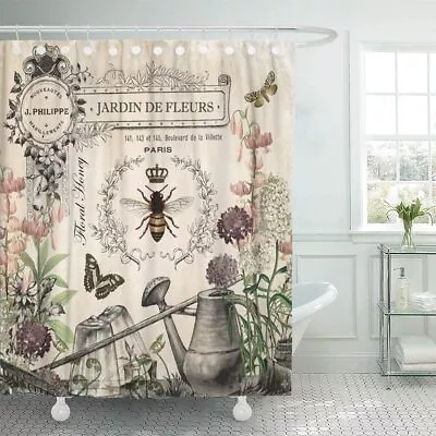 Semtomn Shower Curtain Modern French Bee Garden Vintage Queen Floral Watering... • $18