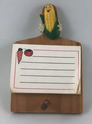 Vtg. Miniature Wooden Cutting Board Corn On The Cob Character & Note Pad Magnets • $8