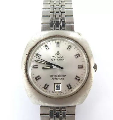 Rare Vintage Cyma By Synchron Conquistador Auto Date Mens Watch. • $23.50