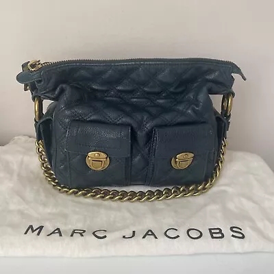 Marc Jacobs Quilted Leather Multipocket Chain Hobo Petrol Blue Shoulder Bag • $119