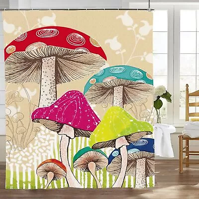 Retro Mushroom Shower Curtain Vintage Colorful Mushroom Shower Curtain Waterp... • $17.21