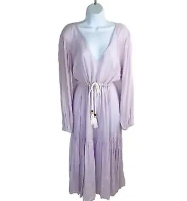 Joie Linen Blend Ruffle Dress Rope Tie Waist Lavender Semi Sheer Midi Size M • $29.88