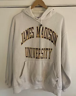 Vintage James Madison University White Hoodie 90s Russell Athletic Size XL Dukes • $14.99
