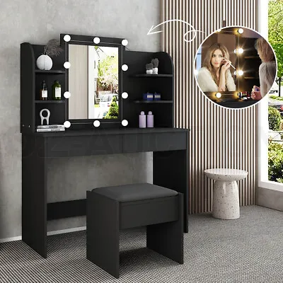 $209.95 • Buy Modern Dressing Table Makeup Desk Vanity Table Stool Set With LED Lights Mirror