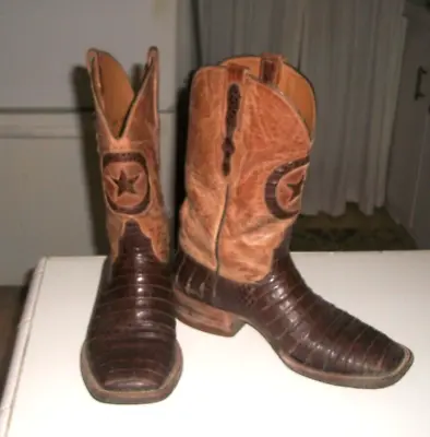 Amazing Men Blk Jack Caiman Belly Alligator Cowboy Boots Tx Lone Star Inlay 8.5d • $329