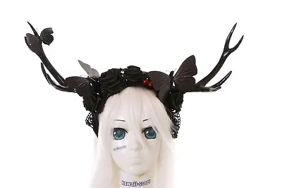 £38.51 • Buy C-66 Hirsch XXL Antlers Butterfly Roses Forest Fee Headband Headdress Gothic