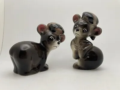 Brown Bears Salt And Pepper Shakers With Raccoon Caps W9 • $19.20