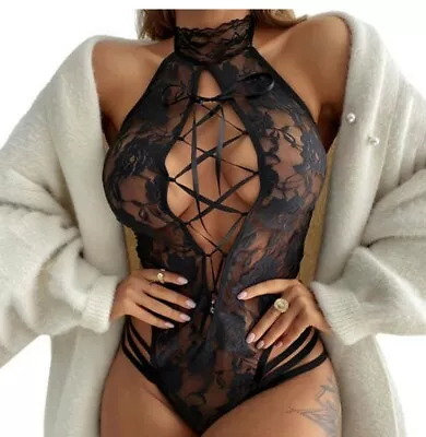 Women Ladies Sexy Lingerie Hollow Lace Bodysuit Valentine Underwear Nightwear • £4.42