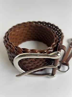 Michael Kors Woven Belt Leather 2  MK Silver Women's XL Brown Braided 553633 • $20