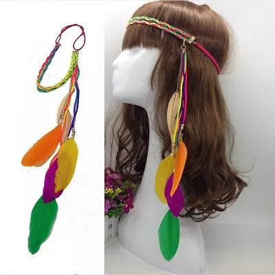 Feather Leaf Tassels Headband Hairband Multi Colour Boho Party Festival Beach UK • £6
