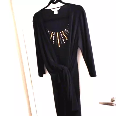 Studio AA Black Dress With Gold & Silver Studs Neckline Luxury Motif Style • $39.99
