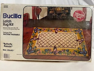 NEW Vintage Bucilla Deluxe Latch Rug Kit  Butterfly Parade  30x50 LARGE • $79.99