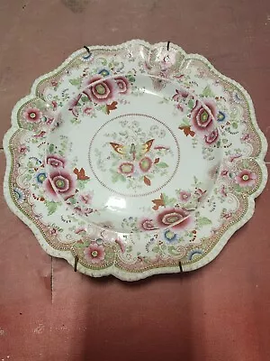 Antique Hicks & Meigh Staffordshire Butterflies Flowers Ironstone Dinner Plate • $200