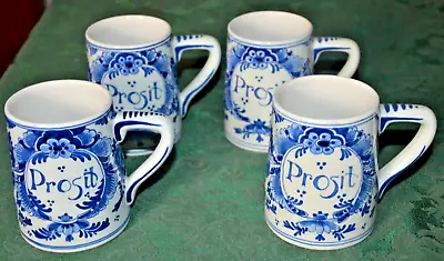 $115.99 • Buy Qty 4 Vintage C1950s Royal Delft  Beer Mug Hand Painted Prosit Floral