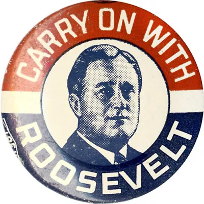 1936 Campaign CARRY ON WITH Franklin ROOSEVELT Picture Button (4325) • $14.95