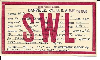 QSL  1930 Danville KY SWL   Radio Card • £5.24