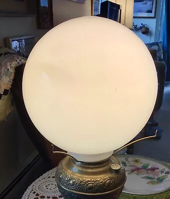 Vintage 10” Round White Glass Lamp Shade Globe 4”  Top Opening • $20